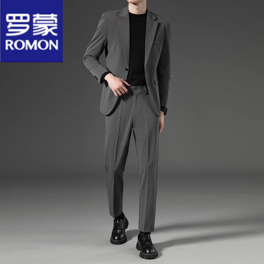 罗蒙（ROMON）男士西服套装修身痞帅小西装外套免烫商务职业正装结婚礼服上衣 灰色上衣 【单西】 建议【85-105斤】 S