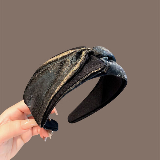 Keegfeg Korean wide-brimmed hair hoop, high-end female 2025 new style, thin flash cross head hoop, high-end temperament, pressed hair clip, gold bow head hoop