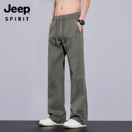 Jeep Spirit Jeep Army Green Pantalon Spring and Automne Style Loose Loose Coton Straight Micro-racine Pantalon de travail décontracté Style masculin 2025 9871 Green militaire M [90-115Jin [Jin est égal à 0,5 kg]]]