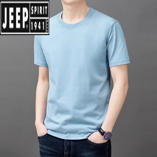 吉普（JEEP）纯棉短袖t恤男士夏季薄款时尚简约纯色上衣潮流休闲体恤衫男T 9929咖啡色 M 165【90-110斤】
