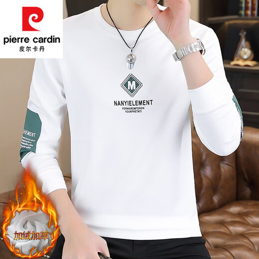 
Pierre cardin men's sweatshirt autumn and winter plus velvet white autumn clothes long-sleeved T-shirt trendy brand spring base shirt spring clothes men's trendy 9905 spring and autumn white thin style [Suggested 110-125 Jin [Jin equals 0.5 kg]] L
