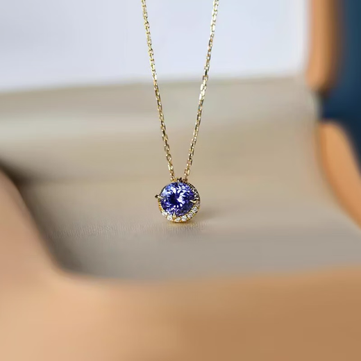 Hunter Japanese agete Akado natural tanzanite necklace women's light luxury retro amethyst 18K gold birthstone pendant amethyst tanzanite necklace