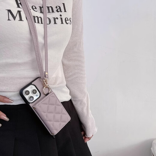 Tongrubi Crossbody Lanyard iPhone16 Strap Mobiltelefonhülle für Apple 15Promax mit Wechselkartenbeutel integriert 14 Diamantring Schnalle Flip Mirror Black Card Bag iPhone16Promax