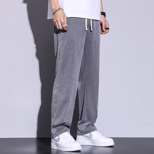 
[Brand code breaks the code to pick up the bargain] Trendy brand soft Tennis jeans for men loose straight-leg casual wide-leg pants for men ice 1048 black M (100Jin [Jin equals 0.5 kg]) equal code