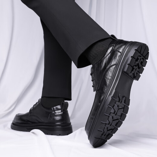 Zapatos de cuero portuleso para hombres de negocios británicos para hombres zapatos informales de negocios bajo zapatos de boda de la suela gruesa baja 9929 Negro 40