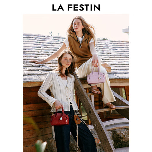 Lafitin Cadeau du Nouvel An en Daim Fat Pot 2025 Nouveau Bowling Commuter Sac à bandoulière Portable Boston Bag Daim Fleur de Cerisier Rose (Petite Taille)