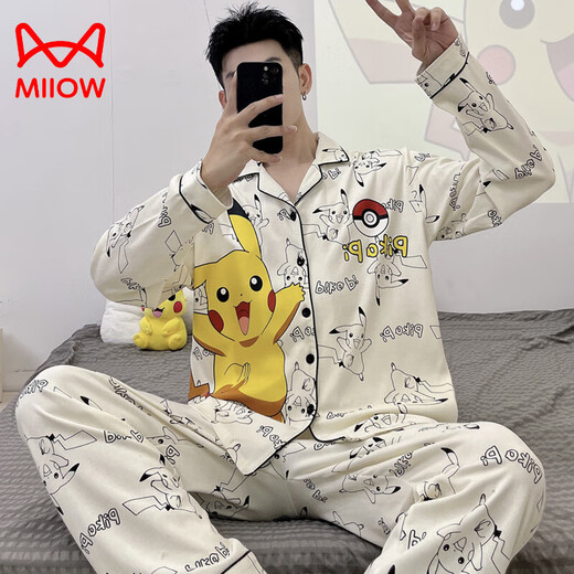 
Catman (MiiOW) 2025 new men's pajamas spring and autumn long sleeve thin style youth cartoon student summer day home clothing set 9921 men's model M standard (high 165100 Jin [Jin equals 0.5 kg])