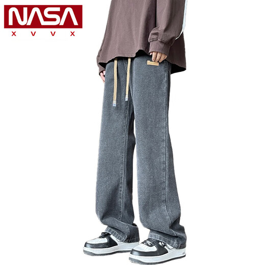 NASA XVVX牛仔裤男款直筒宽松春秋季潮牌休闲长裤子男帅气百搭青少年阔腿裤 838黑灰 L (约110~130斤可穿)