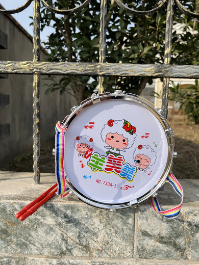 机器鹅幼儿园男孩女孩活动卡通打击乐器打鼓爵士鼓美羊羊双面腰鼓锣玩具 小绵羊打鼓-21cm