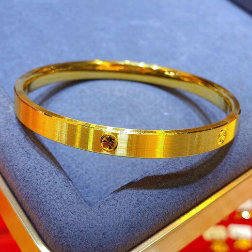 Pupan Lao Fenghuang Gold Store Gold Pigment Ring Smooth Bracelet 24 Gold Rice Words Bracelet for Women Gold 5G Solid 0.01g Diamond Pattern Bracelet 62