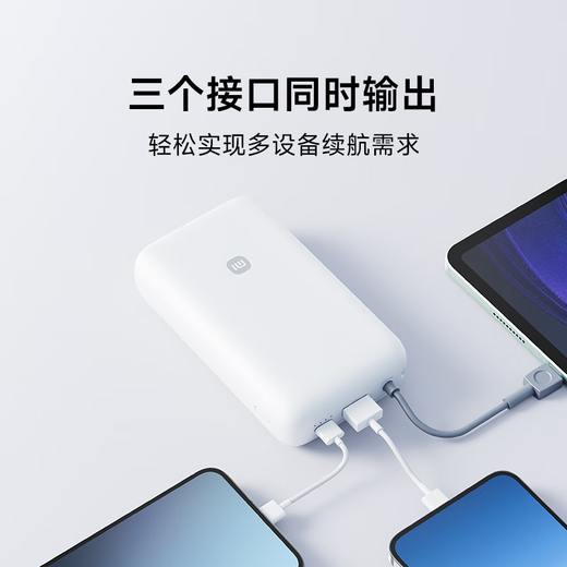 小米（MI）【3C认证】小米自带线充电宝 20000 22.5W 浅灰 可上飞机/火车多彩便携  iPhone安卓可用