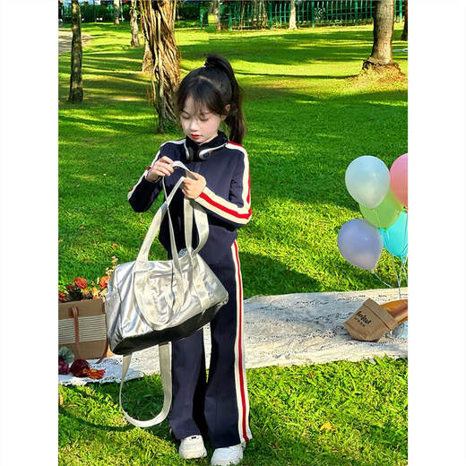 巴莱恩娜童装女童套装春秋2025新款儿童运动外套中大童秋装两件套潮衣服 藏青色 套装 140 cm