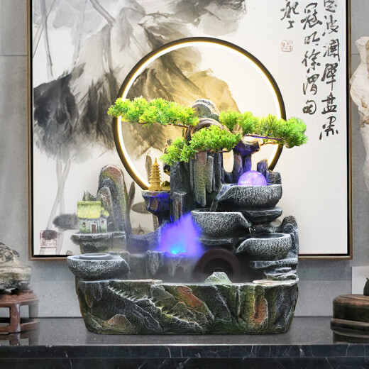 小电兜 XELECPOCKET假山流水摆件循环水转动球客厅风水轮高山水景 9930大号灯圈雾化款