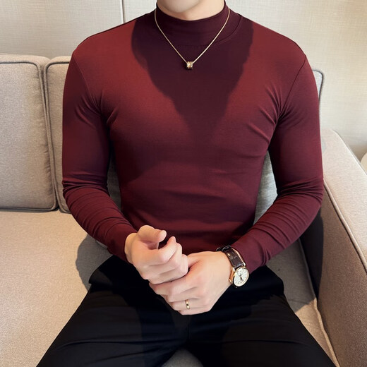 JEEP SPIRIT Jeep half-high collar long-sleeved bottoming shirt men's spring and autumn tight-fitting versatile solid color stretch Korean style slim-fitting mid-collar top black XL (130-145Jin Jin equals 0.5kg)