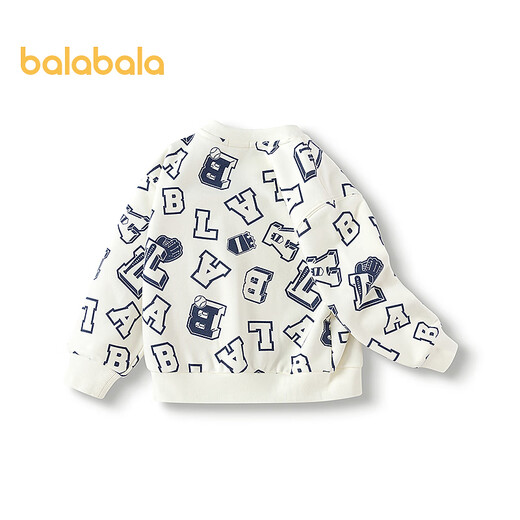 BALABALA [Gleicher Stil im Einkaufszentrum] Kinderbekleidung Jungen Sweatshirt Trend Volldruck 2025 Frühling neuer College -Stil Top White und Blue Ton 00318 110