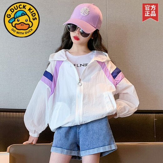 G.duck Little Yellow Duck Girls Sun Protection Clothes Summer Thin Jackets Breathable Air Conditioning Shirt Girls New Medium and Large Children Summer Clothes Light Purple Size 115 120 Recommended height is about CM