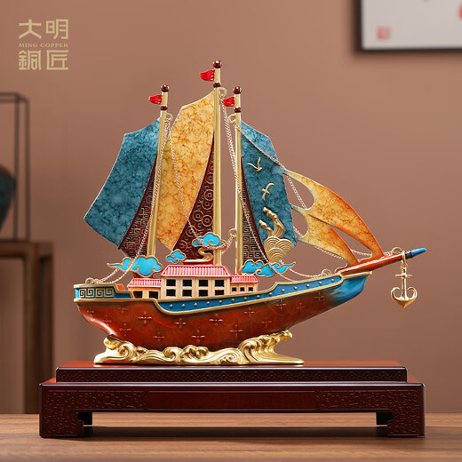 大明铜匠一帆风顺铜帆船摆件客厅老板办公室桌面高档装饰乔迁升职开业礼品