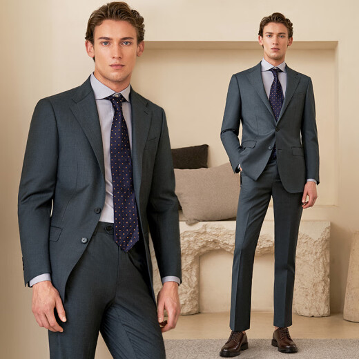 Guillaume de Mons澳嘉纯羊毛西服男商务正装男士三件套新郎结婚礼服正装西装套装男 升级版 灰色【上衣+西裤】 0809 50 码（西裤尺码请备注）