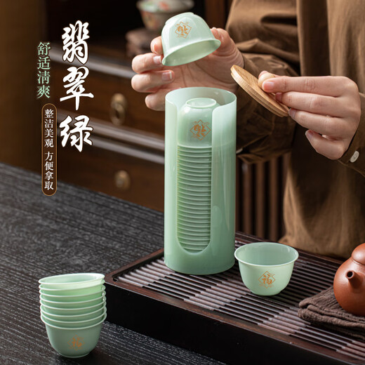 SHUANG YU Disposable Kung Fu Cup Tea Cup Jade Cup 100pcs*60ml Tasting Cup with Fu Character and Cup Holder