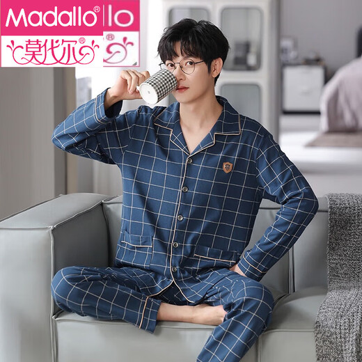 Pajama modal de alta calidad para la primavera masculina y otoño algodón puro pantalones de manga larga de algodón de algodón para el hogar Juego de talla grande a cuadros Nskyc-3882 xxxl (altura recomendada 185-190cm / peso 16