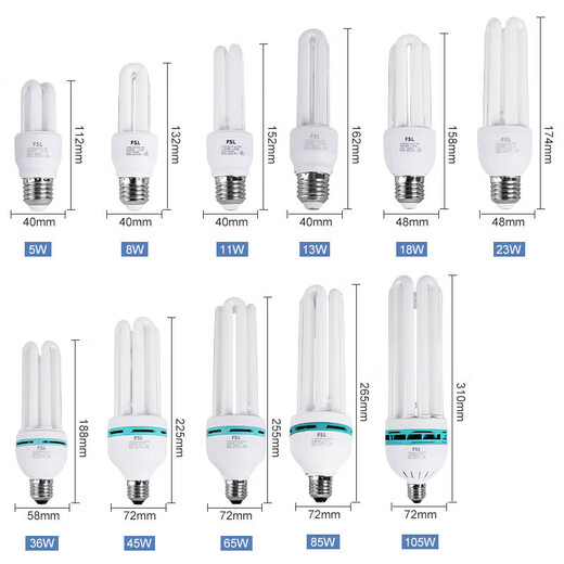 Foshan Lighting (FSL) T4 electronic energy-saving light bulb U-shaped three-primary color fluorescent light bulb E27 screw bulb 3U18W white light (6500K)