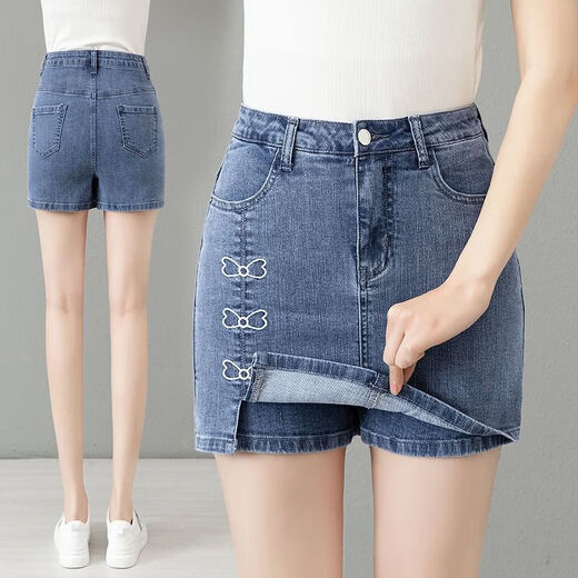 Pei Shiyans Hoch-T-Denim-Kurzrock im Sommer-Dünnstil, Elastizität der Anti-Exposition, hohe Slimness, A-Line-Taschenrock, gerade kurzer Rock, blauer Rock 6630, Einzelgröße S, empfohlen 85-Jin [Jin gleich 0,5 kg]