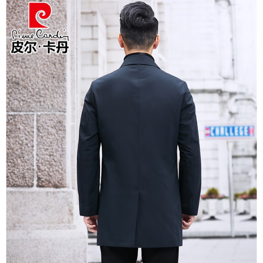 皮尔卡丹中长款风衣男2025新款春秋季西装领中年男商务修身服简约外套男 黑色A829款（不加棉） 常规 XL 180