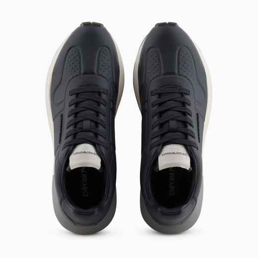 阿玛尼（ARMANI）新款男士牛皮革休闲鞋 EA品牌徽标低帮厚底运动鞋 时尚大牌男鞋 蓝色 X4X684（00285） 41 码