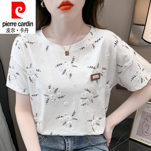 皮尔卡丹（pierre cardin）纯棉短袖T恤女夏季24新款内搭白色打底衫韩版宽松百搭垂感上衣 1397白色+1396白色 S (80-95)