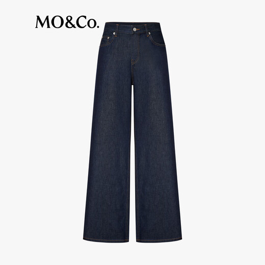 MO/Co. Jeans 2025 autumn new product instantly cool feeling antibacterial mid-waist straight black wide-leg pants MBE3JEN037 denim blue XXS /XXS