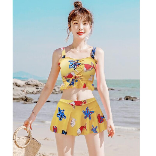 Cool Zhang (Kuzhang) Swimsuit Split Jupe partagée Femme Boxer CELORT PORTE CORÉAN COREAN PLaid Cute Girl Fresh Beach Hot Spring Spring 695 Hidden Blue L Recommandé 95-108jin [Jin est égal à 0,5 kg]