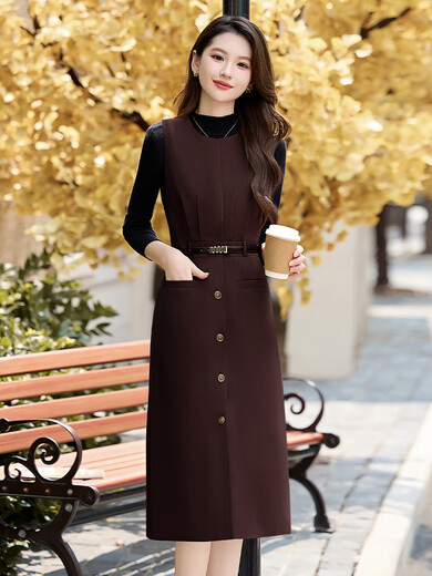 TJQ ​​Luxury High-End-Marke Strickkleid für Frauen 2025 Herbst neuer Stil Slim Fit Slim Basis Mode Rock Camel M schlägt vor, dass 105jin [Jin gleich 0,5 kg entspricht]