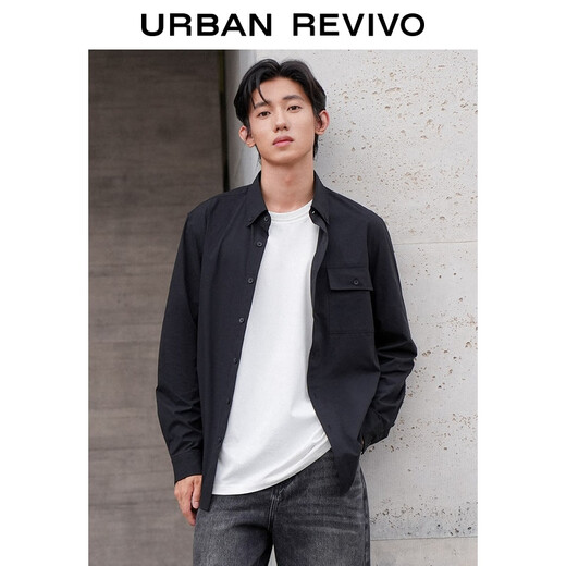 UR2026 spring new men's simple temperament commuting versatile lapel cardigan shirt UMM250050 black L