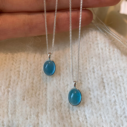 S925 silver natural aquamarine pendant necklace women's accessories 2025 new style simple light luxury total length about 46cm