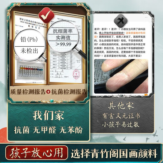 Green Bamboo Painting Materials (CHINJOO) Chinese Painting Pigments 12ml 12 Colors 14-piece Set Children's Ink Painting Box Single Pigment Primary School Students Entry-Level Chinese Painting Supplies Tools Full Set of Art Sketching with Brick Box