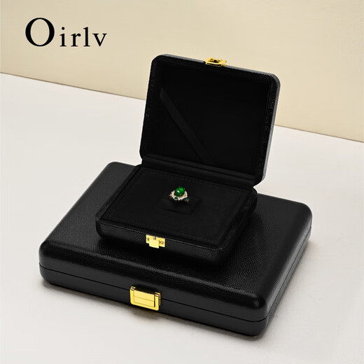 
Duobaoni light luxury jewelry box high-end leather jewelry display storage ring necklace earring box jewelry display gift box ring pendant/necklace box (black)-H15605