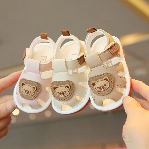 Wenzhi baby shoes 0-1 year old baby sandals baby screaming shoes children's sandals 6-12 months non-slip toe toddler shoes cartoon sandals beige size 20 (inner length 13.5cm)