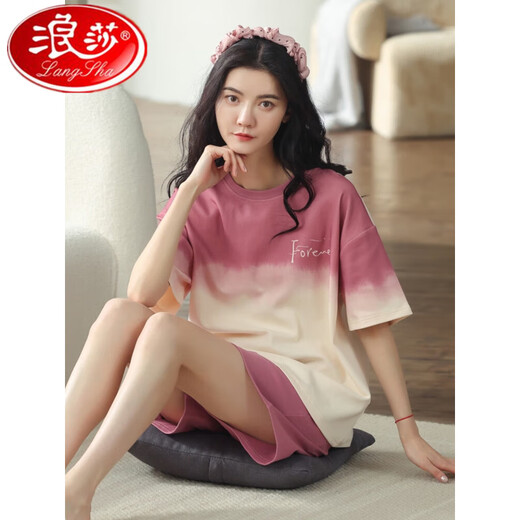 浪莎2025年新款睡衣女夏纯棉短袖短裤春秋款夏天夏款可外穿家居服套装 CKE-6173 M码(80-100斤) 均码