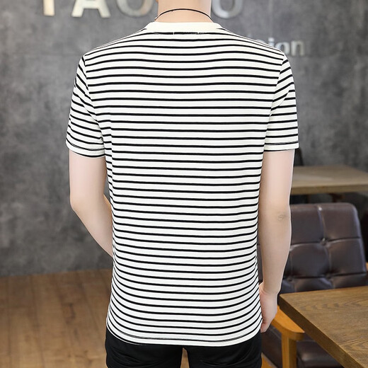 Septwolves (septwolves) broken code 2025 summer striped short-sleeved shirt for men new trendy slim ice silk cotton half-sleeved men's summer top 9898 khaki 5XL