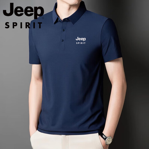 JEEP SPIRIT2025新款POLO衫男士冰丝短袖T恤夏季翻领抗皱商务休闲中老年半袖 Jeep12358冰丝POLO衫/米杏 4XL 【180-200斤】