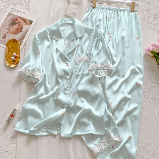 Cailei Kelai Pajamas de seda de hielo transfronterizo para mujeres Lindo estilo Summer NUEVO AL TITO DE NUEVO ALTO PITOS DE MANECHA CONTRA CONTRO CARA CASA SET YFY9905# M [sugerido 80-100Jin [Jin equivale a 0.5 kg]]