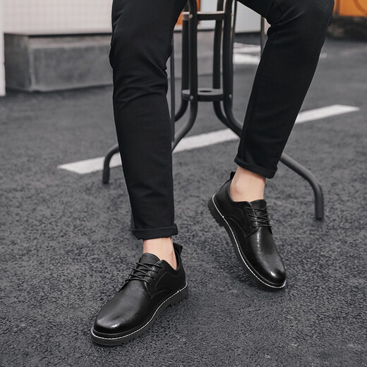 LWOK Neues Produkt Herren lässige Lederschuhe Trend Britische Männerschuhe Mode vielseitige Geschäftsschuhe tragen resistente formelle Schuhe Height-verstärkte Schuhe 9920 Black 42