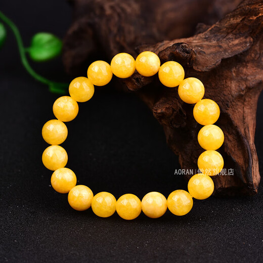 DL 1998 Fat Donglai same style beeswax bracelet natural yellow chalcedony bracelet beeswax quartz jade chicken oil yellow jade 5A selected beads diameter about 6mm three circles women's model