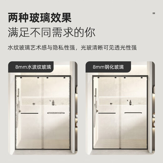 心海伽蓝（SHKL） 淋浴房玻璃隔断浴室家用简易一字形双移门干湿分离卫生间浴屏 1F 黑色透明679/一平方 详询客服