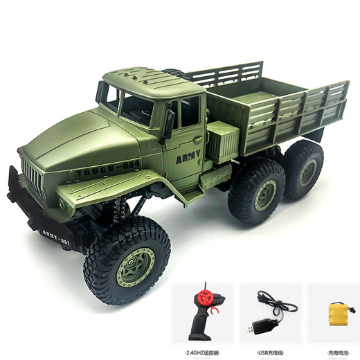 Jingxuan Toy Truck Large Truck Remote Control Heavy Large Remote Control Heavy Truck Off-Road Vehicle Charging Children's Electric Vehicle Green Remote Control Six-Wheel Military Truck Total use of two batteries is about 6080 minutes