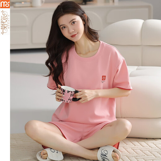 莫代尔睡衣女夏季2025年新款短袖套装条纹卡通全棉休闲家居服 Y9859 M (建议75-95斤)