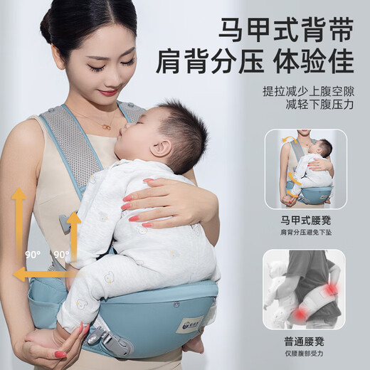 WCZ STRAP ALLEMAND BÉBÉ TAUSE LETTRAPHIE LETHERS ALLES SAISONS Le bébé peut sortir pour s'asseoir et s'asseoir et tenir le bébé avec des câlins multifonctionnels et économiser des efforts. Couleur de pomelo vert [force dispersée de style gilet]
