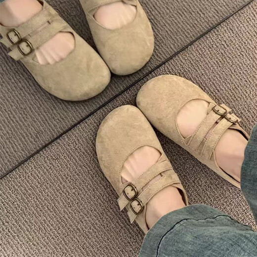 LEKALI BUCKEN SHOUS und halbe Hausschuhe für Frauen mit 2025 Sommer neuer französischer Retro Mary Jane Single Schuhe Kapricot Farbe 37
