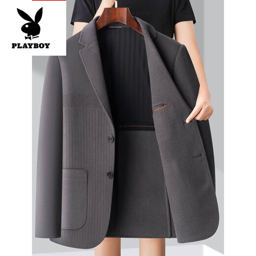 Playboy (PLAYBOY) high-end wool double-sided woolen suit men's middle-aged dad winter suit coat short woolen jacket blue gray M 170