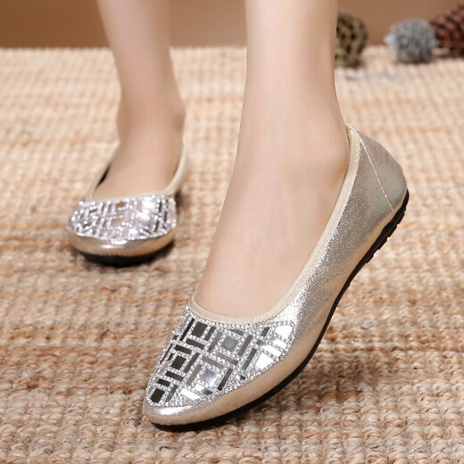 Yierkan Prince Zapatos de tela antiguos de Beijing Zapatos individuales para mujer Zapatos casuales sin cordones transpirables con diamantes de imitación Zapatos de trabajo de moda con suela plana y boca poco profunda para mujer Zapatos de mujer Wenzhou-TS9712 Color claro 20 Zapatos de mujer que no cansarán sus pies después de caminar durante mucho tiempo-34 Tamaño estándar